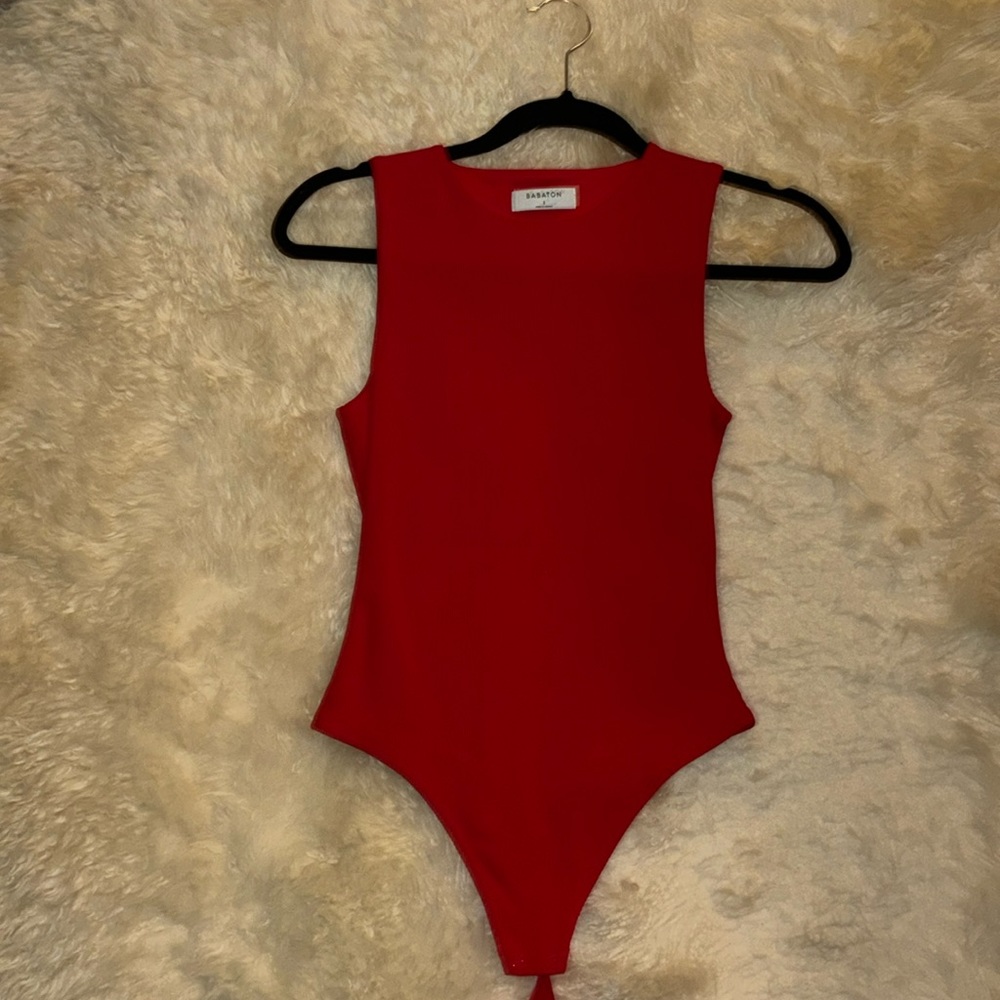 Bright, red ribbed bodysuit Aritzia